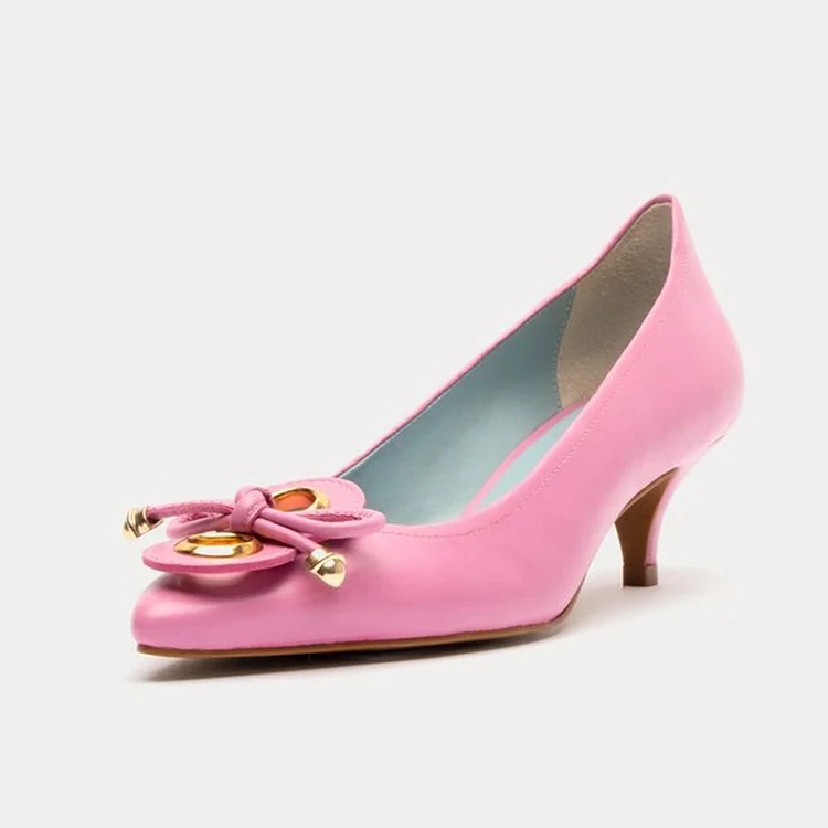 Classic Pink Kitten Heels Women'S Pointed Toe Bow Shoes Summer Cute Pumps |FSJ Shoes