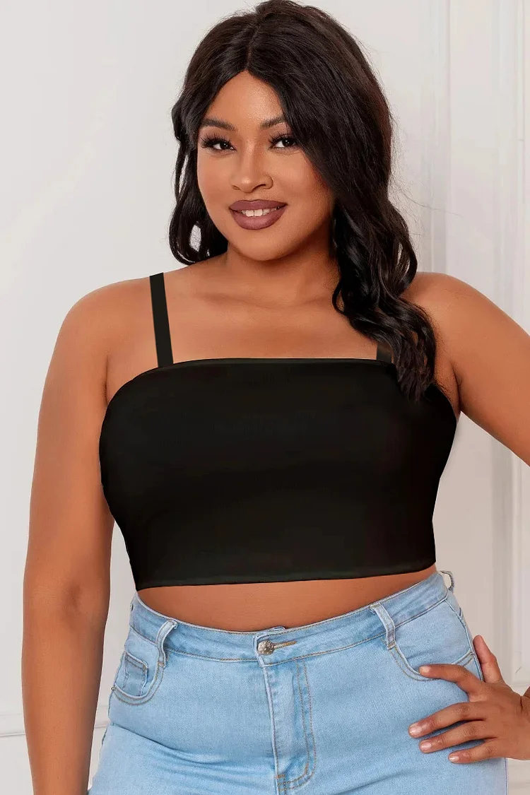 Plus Size Black Casual Sleeveless Cami Tops
