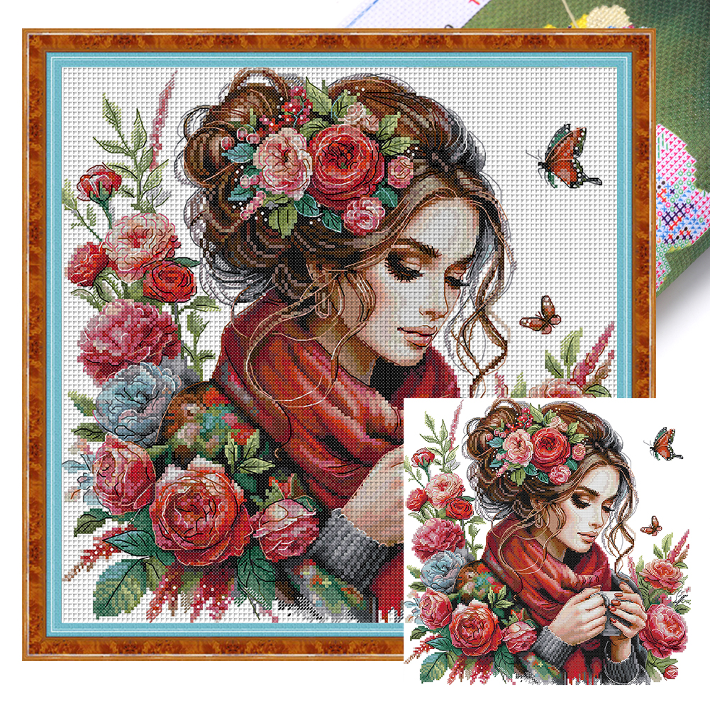Girl Like A Flower-14CT Stamped Cross Stitch-40*40CM