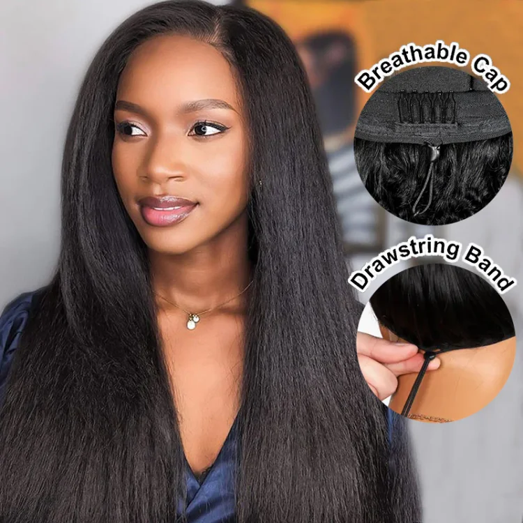 3 In 1 Half Wig | Kinky Straight Summer Ready to Wear Breathable Wig- Kinky Straight Half Wig For Versatile Styling