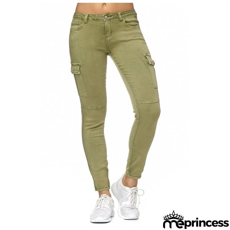 Women Fashion Simple Basic Side Pocket Skinny Jeans