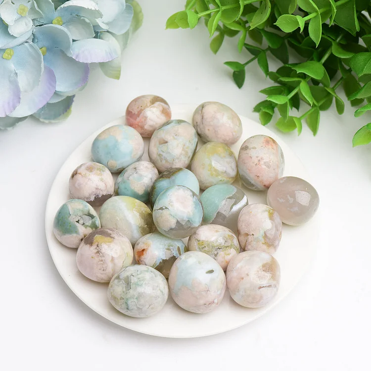 Green Flower Agate Crystal Tumbles