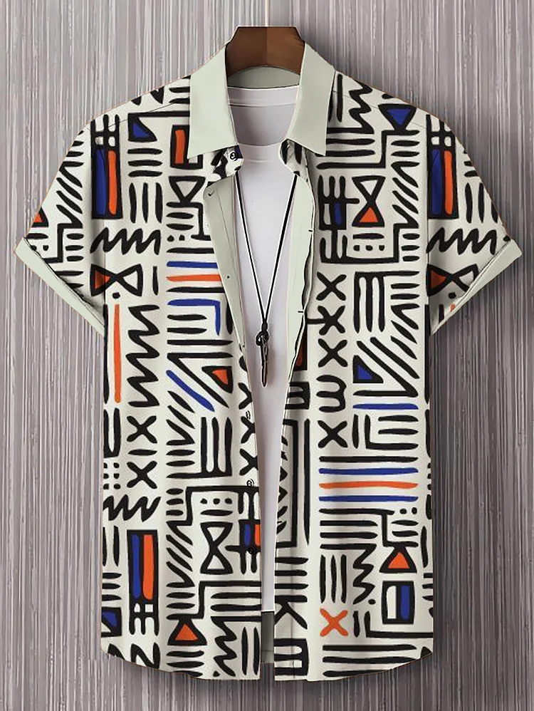 Men's Retro African Pattern Print Short Sleeve Shirt