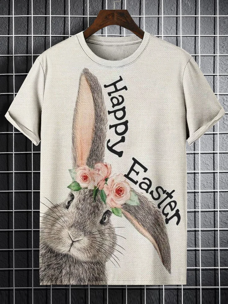 Men's Happy Easter Rabbit Print Casual T-Shirt