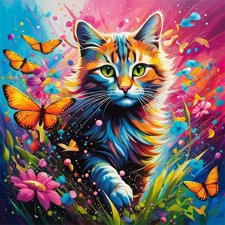 Cat and Butterfly  - Full Round - Diamond Painting(30*30cm)