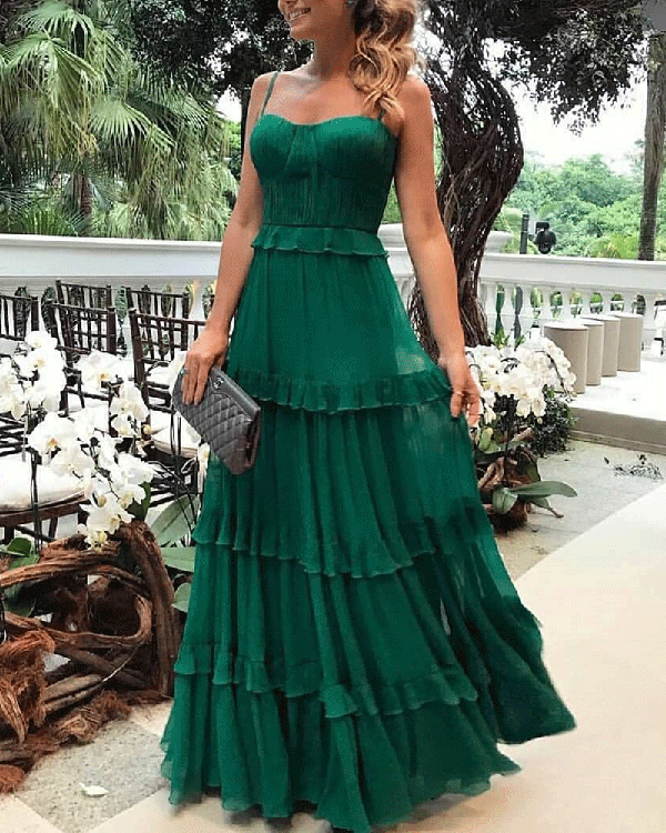 green chiffon layered long prom dresses p110960