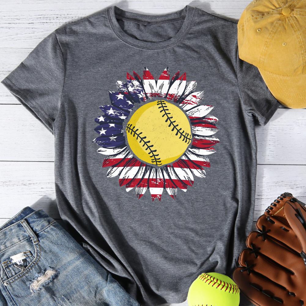 Softball sunflower Round Neck T-shirt-0025052-Guru-buzz