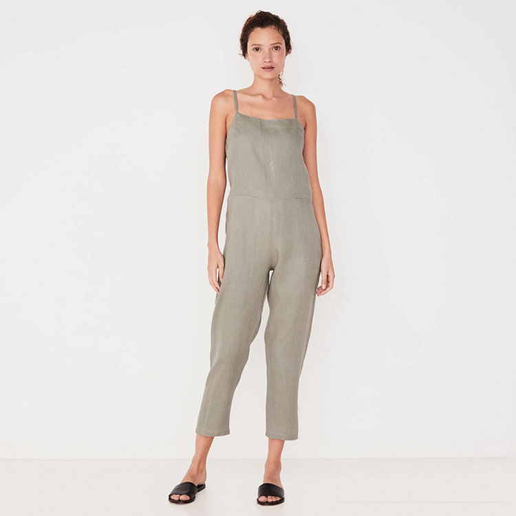 Green Linen Camisole Jumpsuit-ChouChouHome