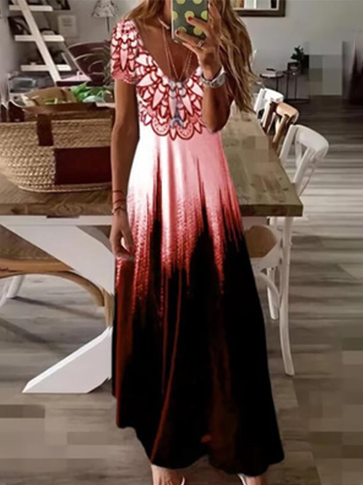 V Neck Tie Dye 3D Digital Printing Casual Dress P167849252