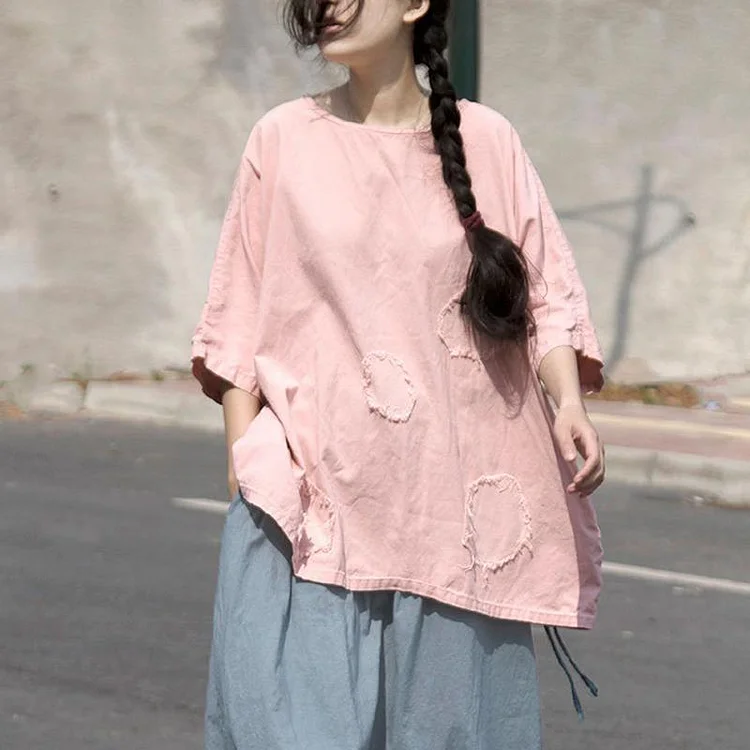 vintage summer t shirt plus size clothing Casual Pink Cotton Summer Women Mend Chic Shirt