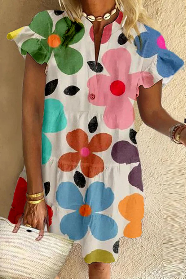 A Must-have Colorful Floral Mini Dress This Summer