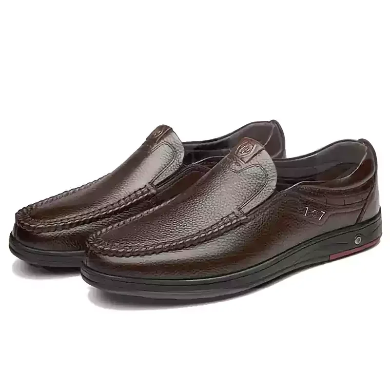 Letclo™ Mens Genuine Leather Soft Insole Casual Business Slip On Loafers (With Plush) letclo Letclo