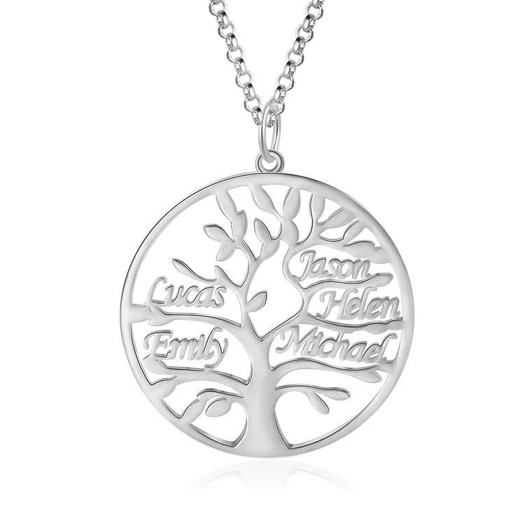 Collar de plata 925 Árbol de la Vida Árbol Genealógico 5 nombres personalizados