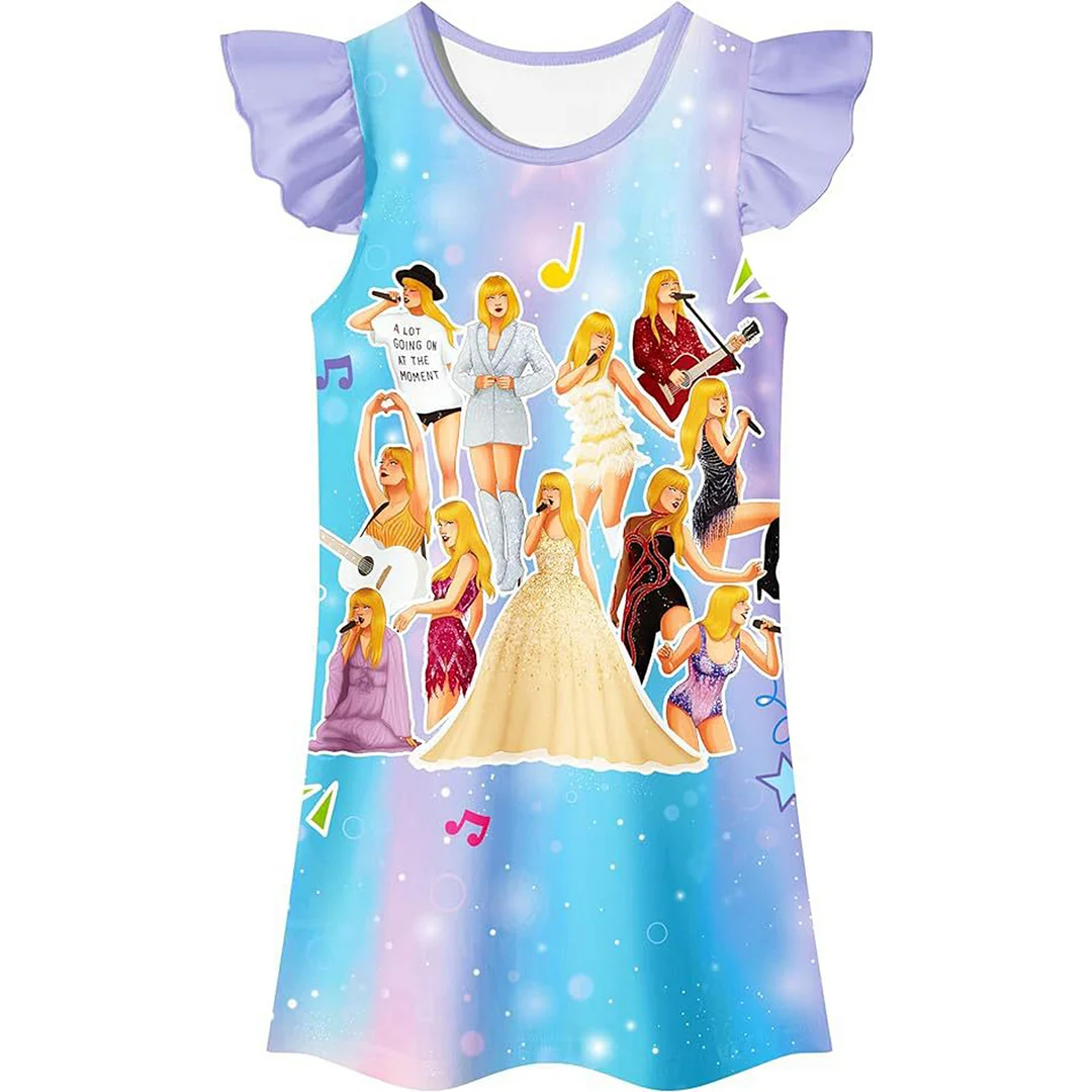Taylor Swiftie Dress Girls Kids Nightgown Pajamas Sleepwear Dress Gift 4-10 Years