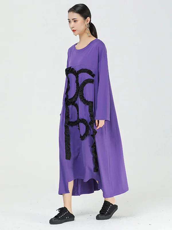 Round Neck Irregular Stitching Midi Dress