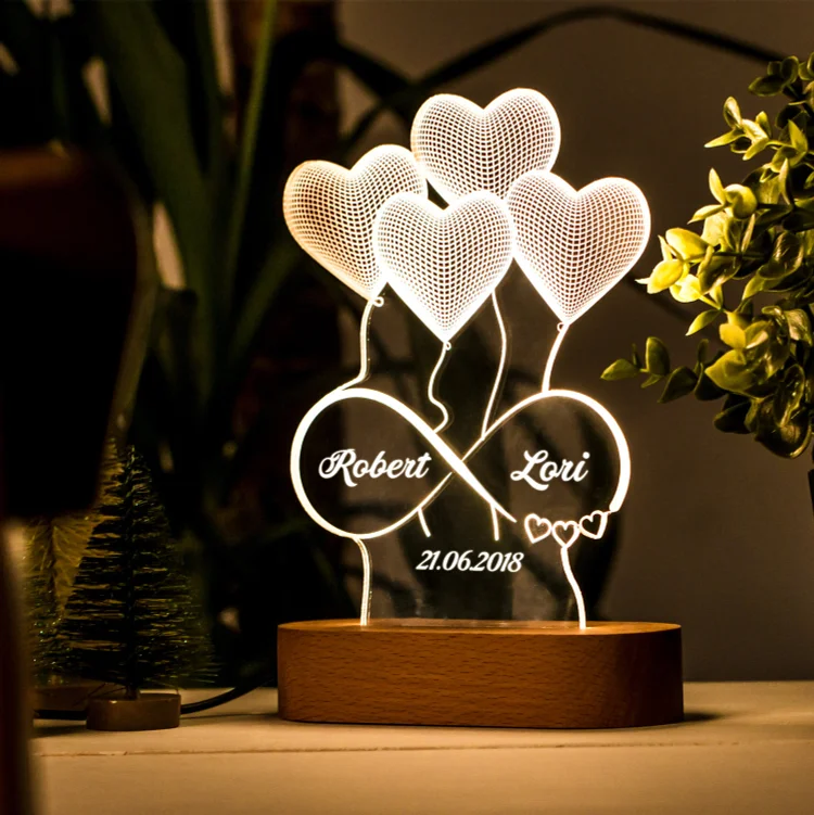 Personalized 3D Illusion Lamp Infinity Night Light Gift for Her