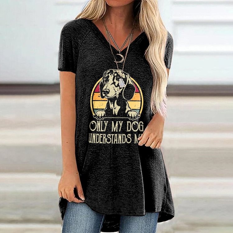 Casual Fun Dog Print Short Sleeve Tunic