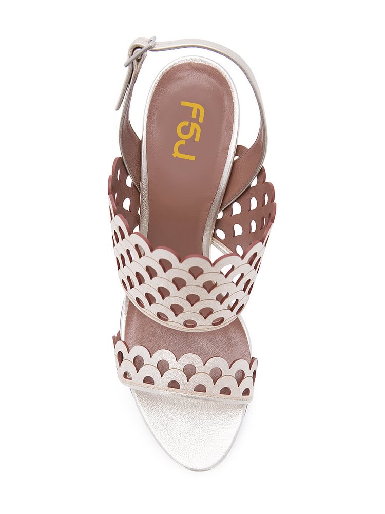 Champagne Wedding Sandals Hollow out Slingback Block Heels |FSJ Shoes