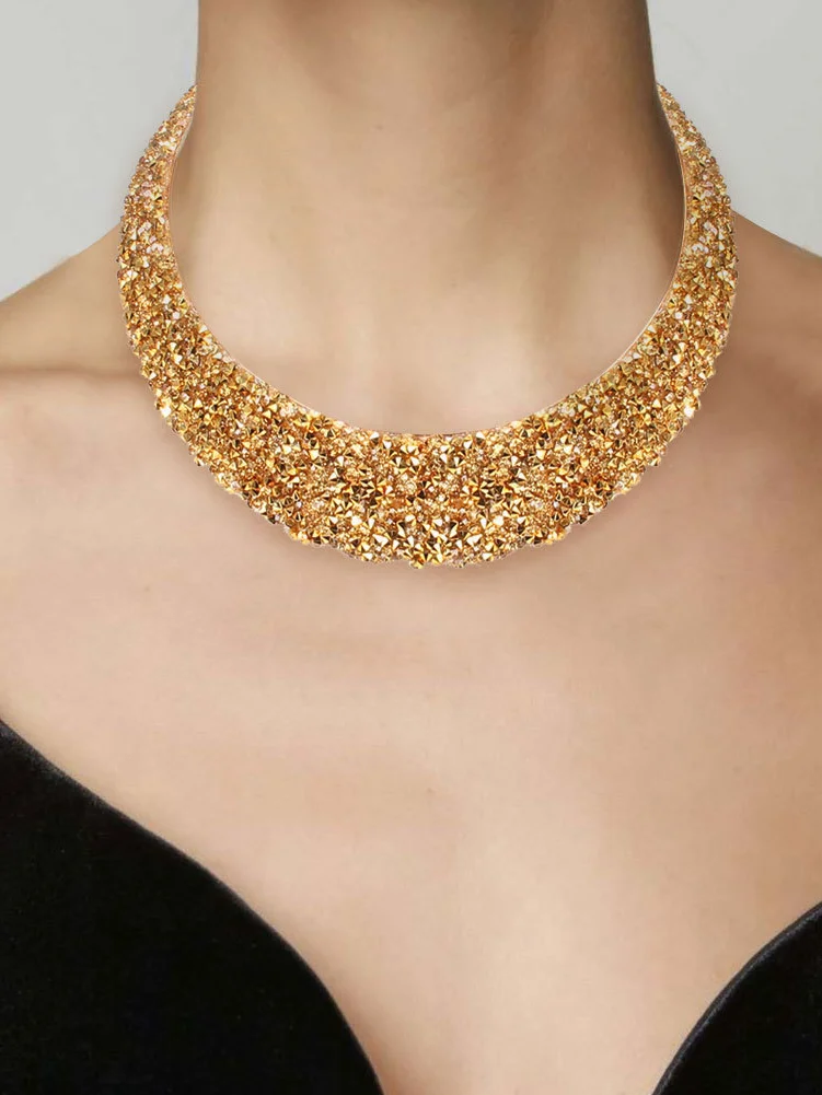 Exaggerated Metal Collar Necklace and Earring Set