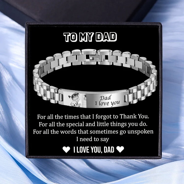 Personalized ID Bar Bracelet Customized with 2 Names & 1 Photo Bracelet Gold Bracelet Father's Day Gift