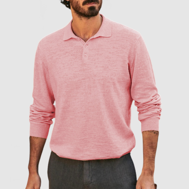 Men's Classic Lapel Long Sleeve Knit Polo Shirt