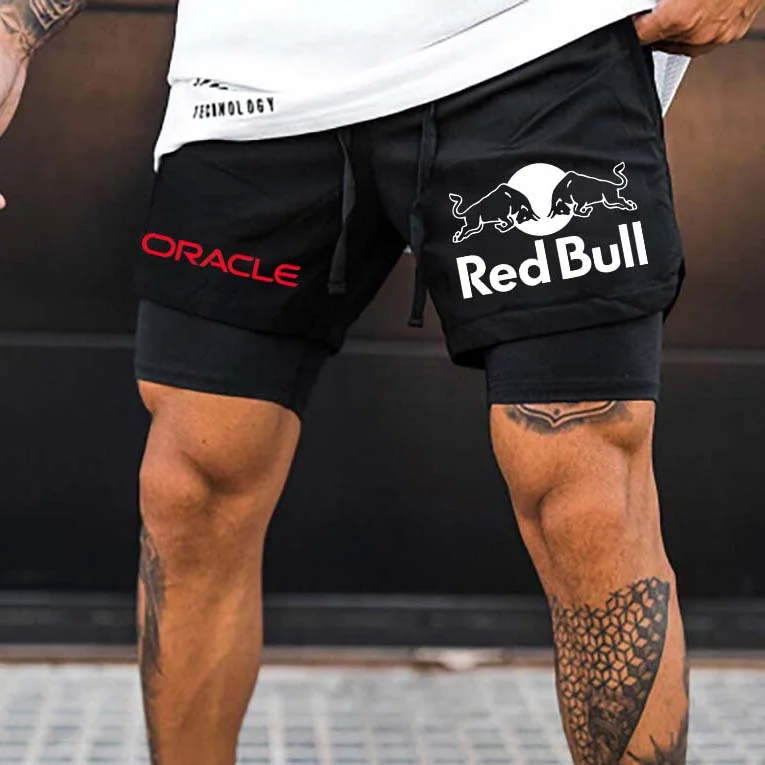 Oracle Red Bull Print Men's All-In-One Fitness Shorts - Devcarry