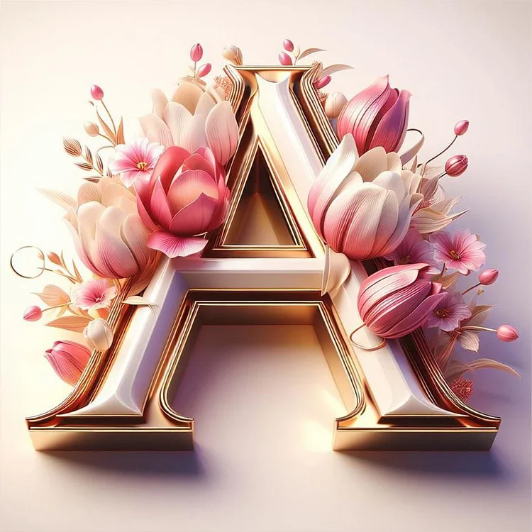 Pink Flower Letter A 30*30CM (Canvas) Full Round Drill Diamond Painting gbfke