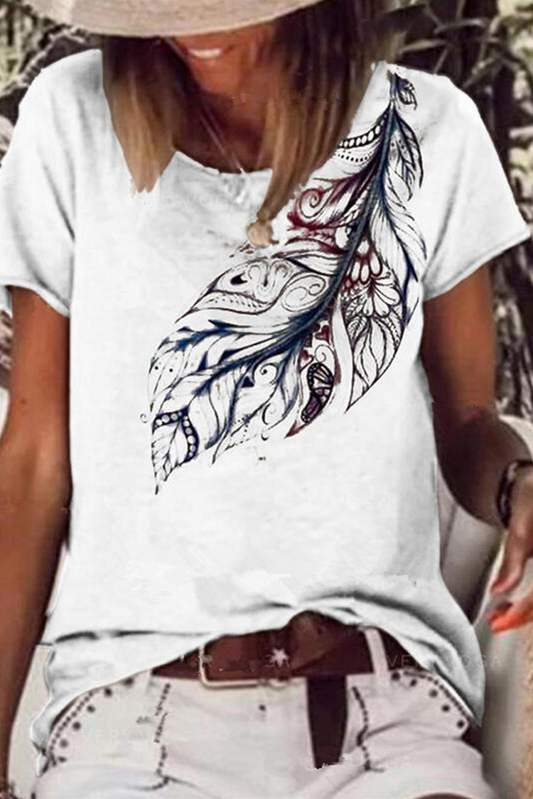 Casual Print Basic O Neck T-Shirts - Life is Beautiful for You - SheChoic