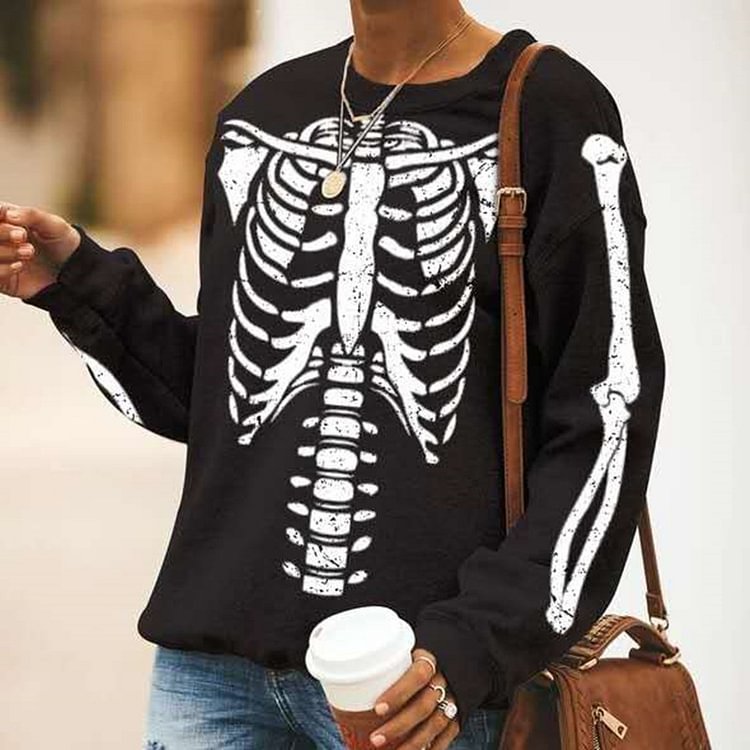 Round Neck Loose Skull Long Sleeve Sweatshirt