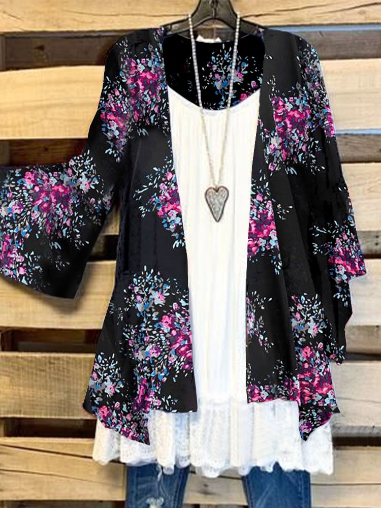Oversized Casual Printed Kimono P179246589