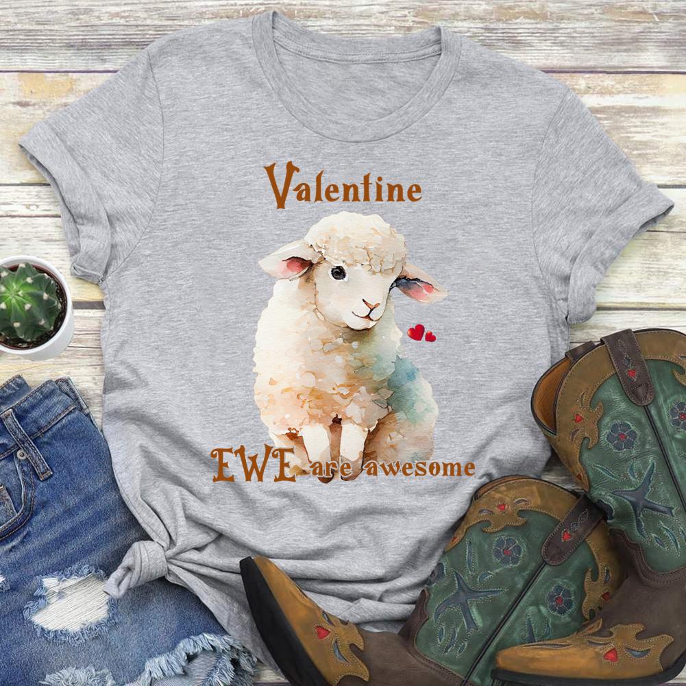 Valentine Ewe are awesome Round Neck T-shirt-0024875-Guru-buzz