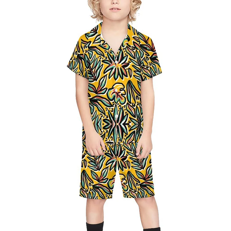Personalized Kid's All Over Print Hawaiian Beach Shirt and Shorts Set
