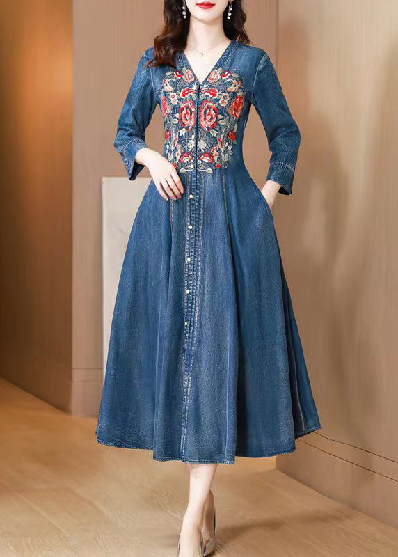 ASTA-SS-VNECK-DRESS - BLUE DENIM