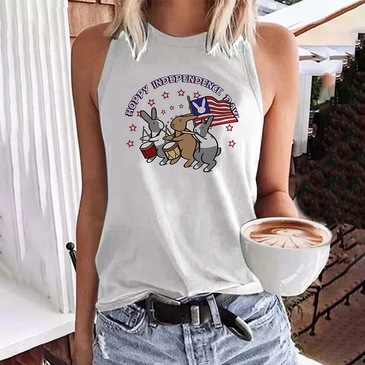 Easter Independence Day Bunny Print Tank Top