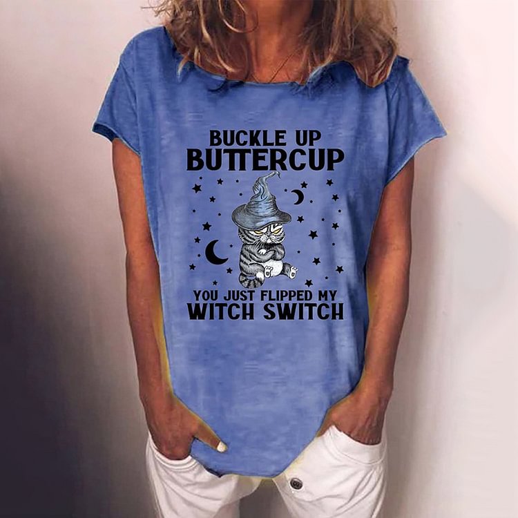 Halloween Cat Print Short Sleeve Casual T-Shirt