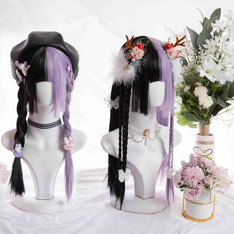 Half Black Half Purple Straight Hair Wig SP15248