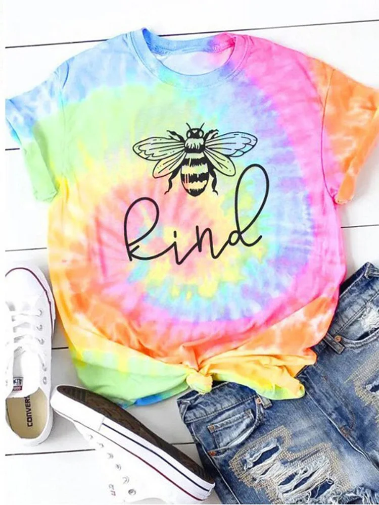 Bestdealfriday Tie Dyed Print Bee Graphic Tee