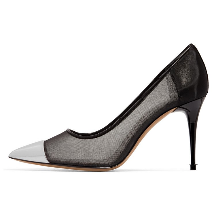 4 inch Heels Black Pointy Toe Mush Stiletto Heel Pumps |FSJ Shoes