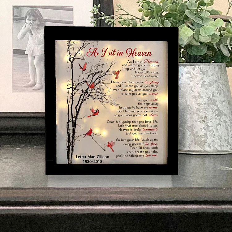 As I Sit In Heaven Cardinals Frame Personalized Lighted Shadow Box Memorial Gifts
