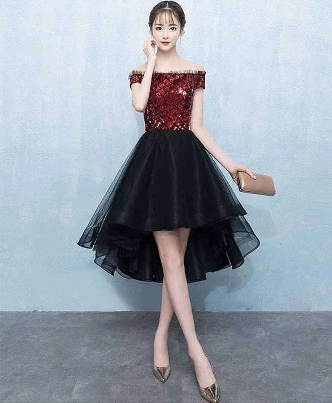 Burgundy Sequin Tulle Short Prom Dress