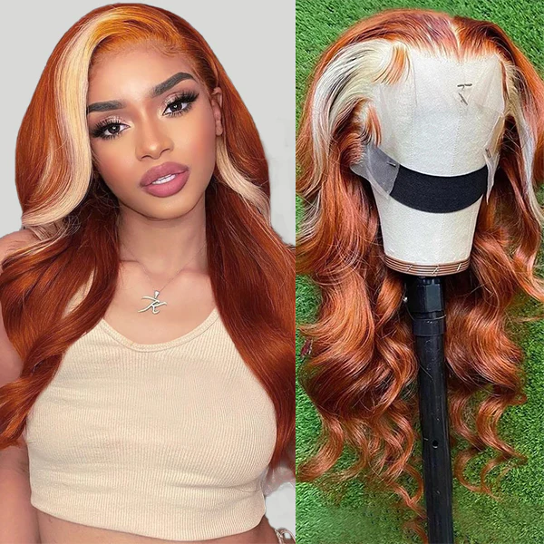 Highlight Blonde Ginger Color Virgin Human Hair Lace Front Wig