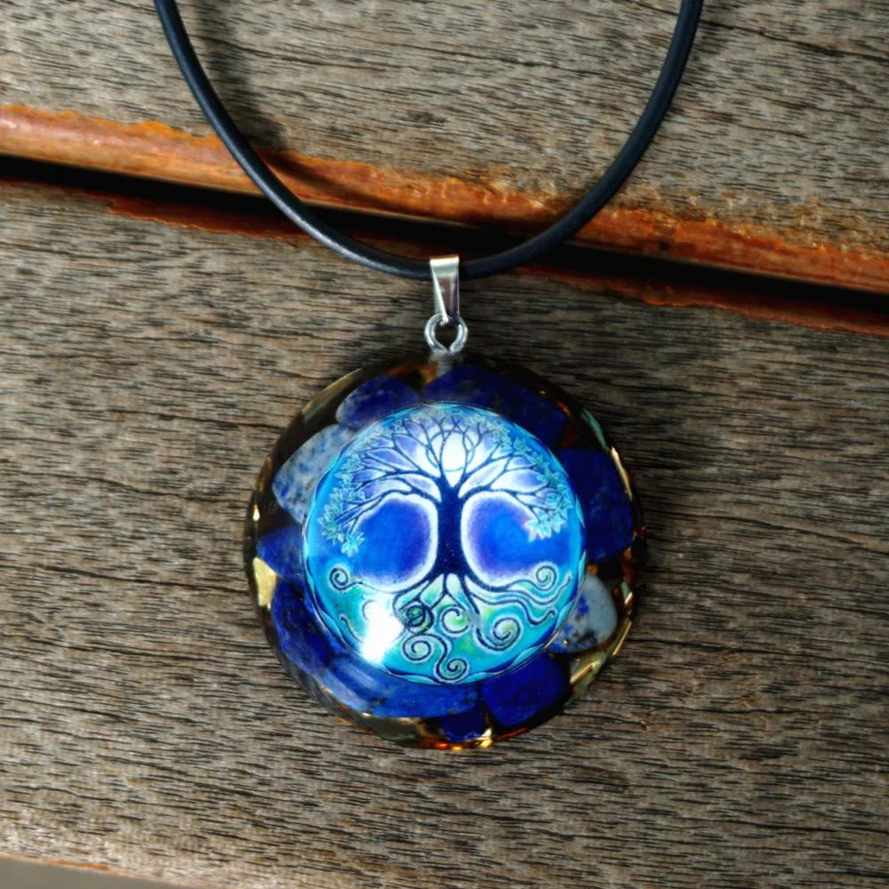 Lapis Lazuli Crystal Tree Of Life EMF Protection  Necklace