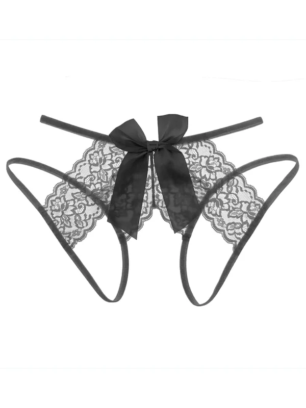 Women's Crotchless Bowknot Perspective Lace Briefs