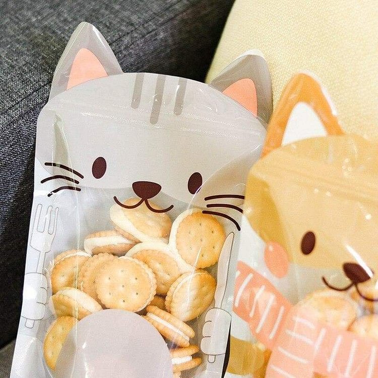 Gray/Yellow Kawaii Cat Zipper Fresh Storage Bag SP16398
