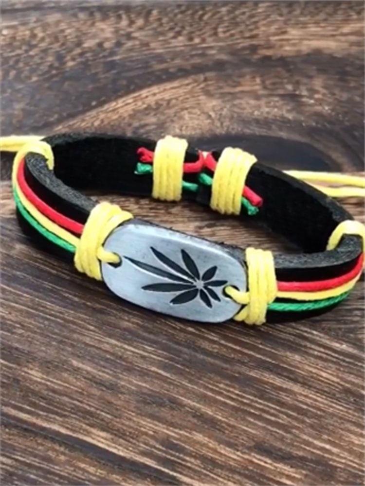 Men's Rasta Hemp Carving Leather Bracelet