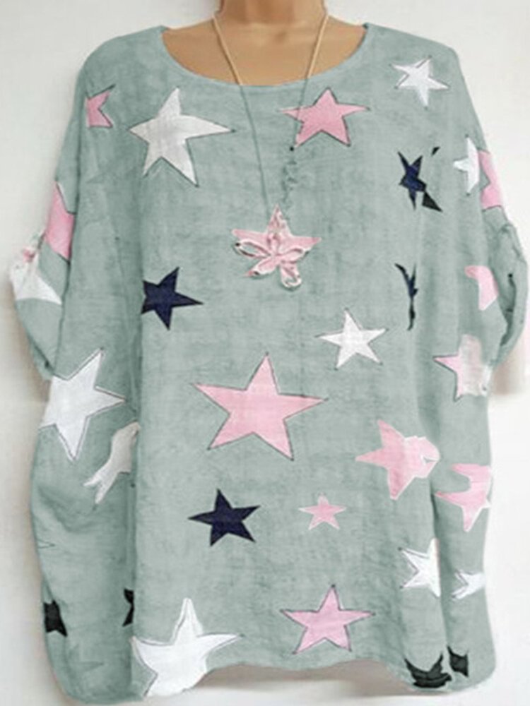 Star shaped Printed Short Sleeve O neck T Shirt For Women P1676312