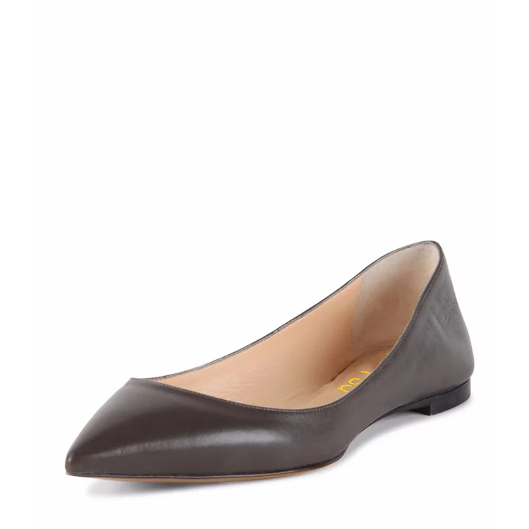 FSJ Women's Pointy Toe Ballet Flats in Dark Grey US Size 3-15 |FSJ Shoes