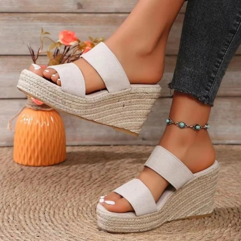 Canrulo Summer Platform Sandals Women Peep Toe High Wedges Heel Ankle Buckles Sandalia Espadrilles Female Sandals Shoes