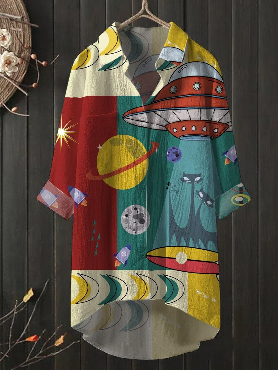 Women's Cosmic Cat Long Shirt Dress.
