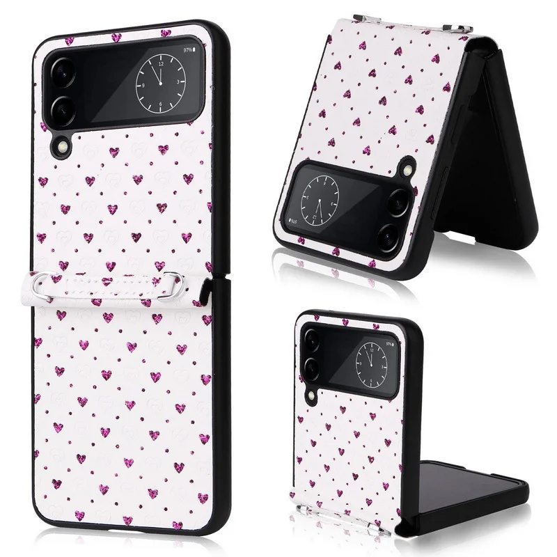 Crossbody Glitter Hearts Phone Case With Lanyard For Galaxy Z Flip3/Flip4